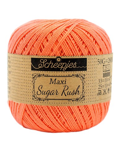 Scheepjes Maxi Sugar Rush Nr. 410 Rich Coral  - medvilniniai nėrimo - mezgimo siūlai