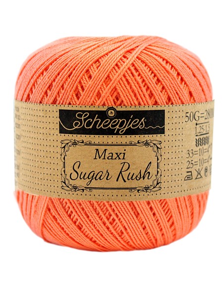 Scheepjes Maxi Sugar Rush Nr. 410 Rich Coral  - medvilniniai nėrimo - mezgimo siūlai