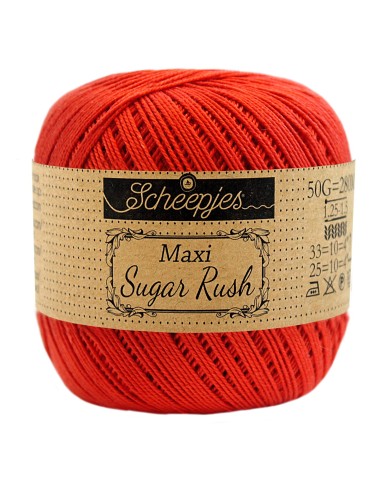 Scheepjes Maxi Sugar Rush Nr. 390 Poppy Rose  - medvilniniai nėrimo - mezgimo siūlai