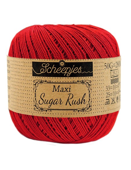 Scheepjes Maxi Sugar Rush Nr. 722 Red  - medvilniniai nėrimo - mezgimo siūlai