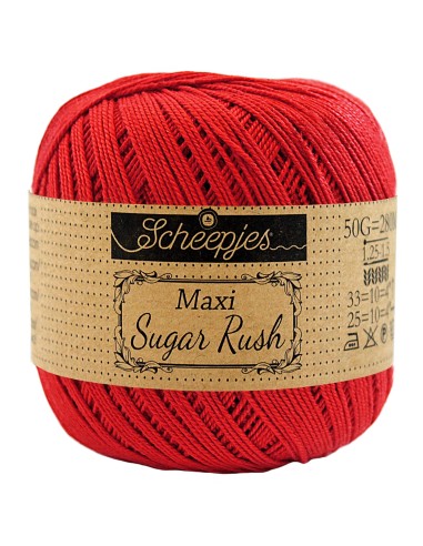 Scheepjes Maxi Sugar Rush Nr. 115 Hot Red  - medvilniniai nėrimo - mezgimo siūlai