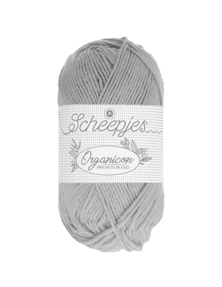Scheepjes Organicon Nr. 203 Frosted Silver - ekologiški medvilniniai nėrimo - mezgimo siūlai (vegan friendly)
