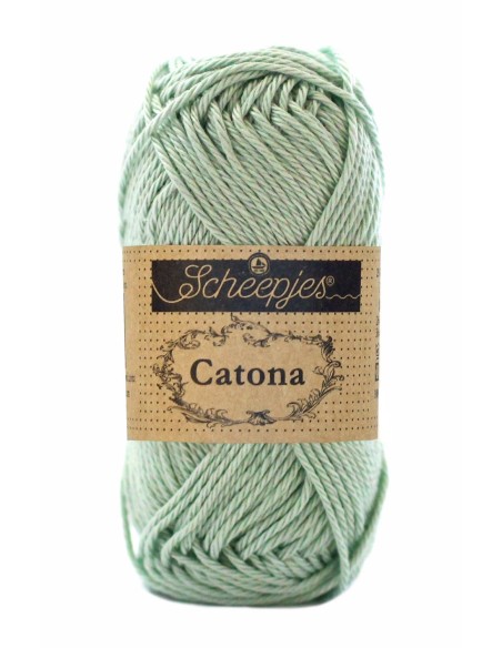 Scheepjes Catona Nr. 402 Silver Green - medvilniniai nėrimo-mezgimo siūlai