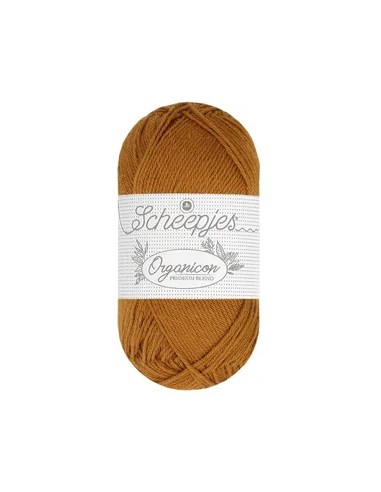 Sheepjes Organicon Nr. 236 Mellow Mustard - ekologiški medvilniniai nėrimo - mezgimo siūlai (vegan friendly)