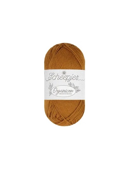 Scheepjes Organicon Nr. 236 Mellow Mustard - ekologiški medvilniniai nėrimo - mezgimo siūlai (vegan friendly)