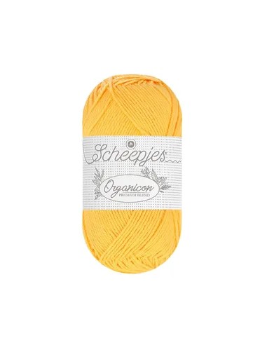Sheepjes Organicon Nr. 238 Happy Sunflower - ekologiški medvilniniai nėrimo - mezgimo siūlai (vegan friendly)