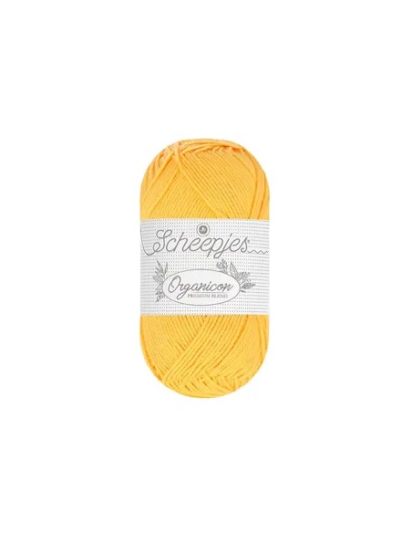 Sheepjes Organicon Nr. 238 Happy Sunflower - ekologiški medvilniniai nėrimo - mezgimo siūlai (vegan friendly)