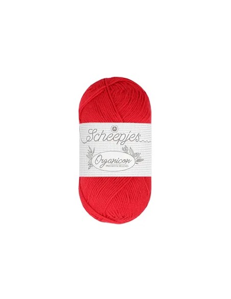 Sheepjes Organicon Nr.  244 Red Rose - ekologiški medvilniniai nėrimo - mezgimo siūlai (vegan friendly)