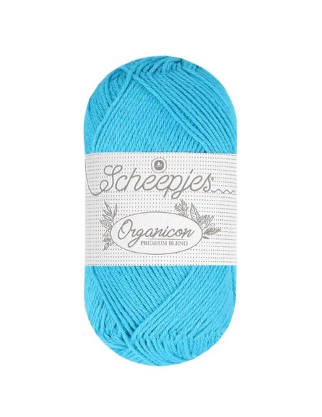 Sheepjes Organicon Nr. 268 Sleepy Cyan - ekologiški medvilniniai nėrimo - mezgimo siūlai (vegan friendly)