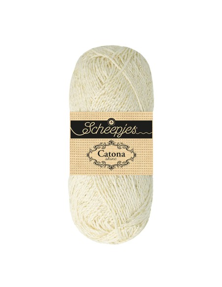 Scheepjes Catona Shine Nr. 105-G Bridal White (Gold) -  blizgūs medvilnės nėrimo, mezgimo siūlai