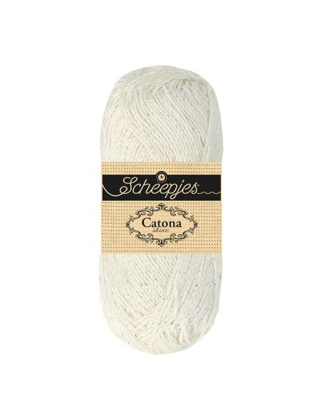 Scheepjes Catona Shine Nr. 105-S Bridal White (Silver) -  blizgūs medvilnės nėrimo, mezgimo siūlai