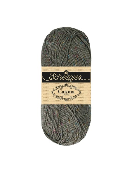 Scheepjes Catona Shine Nr. 242-R Metal Grey (Rainbow) -  blizgūs medvilnės nėrimo, mezgimo siūlai