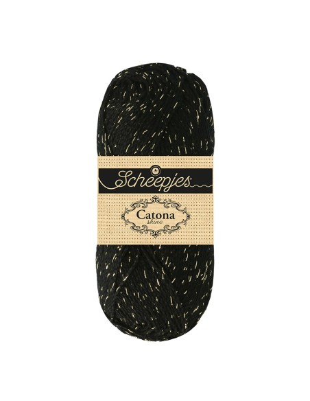 Scheepjes Catona Shine Nr. 110-G Jet Black (Gold) -  Glittter Mercerised Cotton Crochet, Knitting yarn