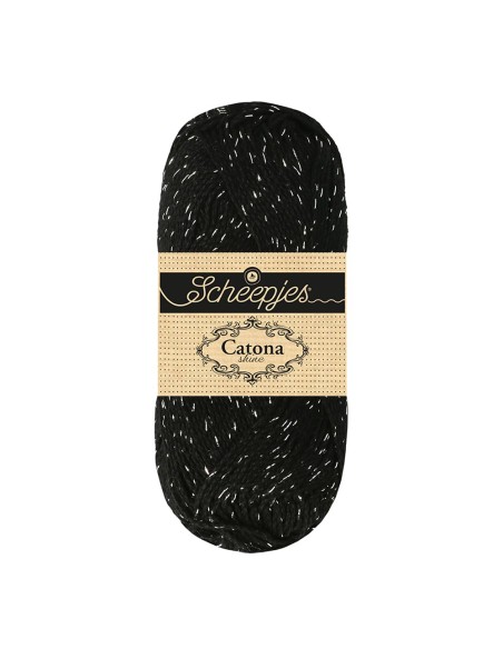 Scheepjes Catona Shine Nr. 110-S Jet Black (Silver) -  Glittter Mercerised Cotton Crochet, Knitting yarn