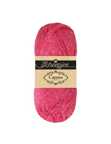 Scheepjes Catona Shine Nr. 114-S Shocking Pink (Silver) -  Glittter Mercerised Cotton Crochet, Knitting yarn