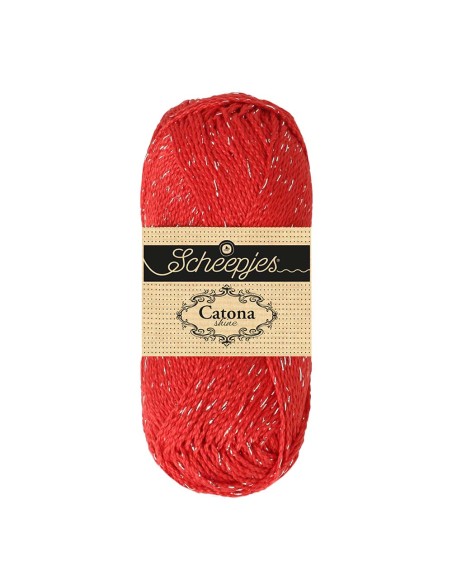 Scheepjes Catona Shine Nr. 115-S Hot Red (Silver) -  Glittter Mercerised Cotton Crochet, Knitting yarn